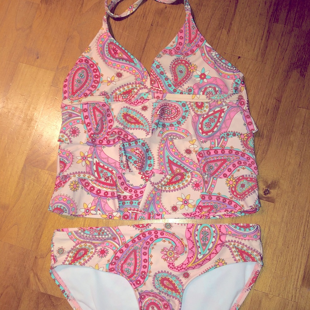 Adorable girls paisley swimsuit tankini sz 8-10